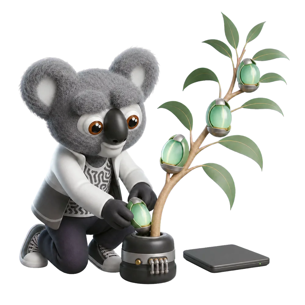 Kody tending glowing package pods on a small plant